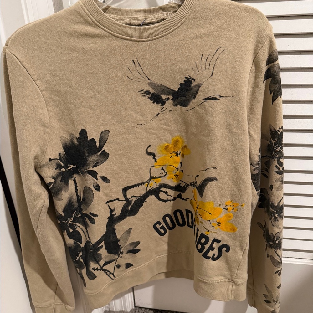Good Vibes Graphic Crewneck Sweater - Tan